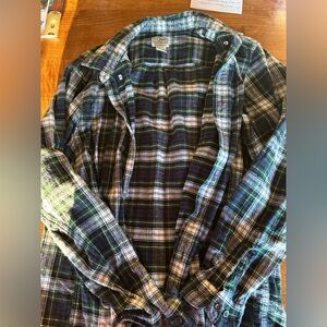 L.L. Bean Green and Blue Plaid Casual Button Down Shirt